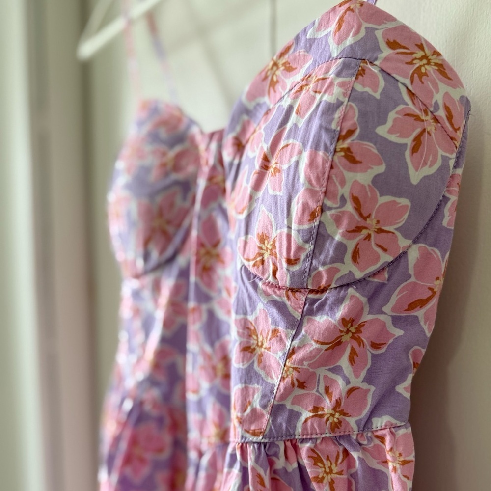 Pink and Purple Floral Mini babydoll Dress - Picture 3 of 6